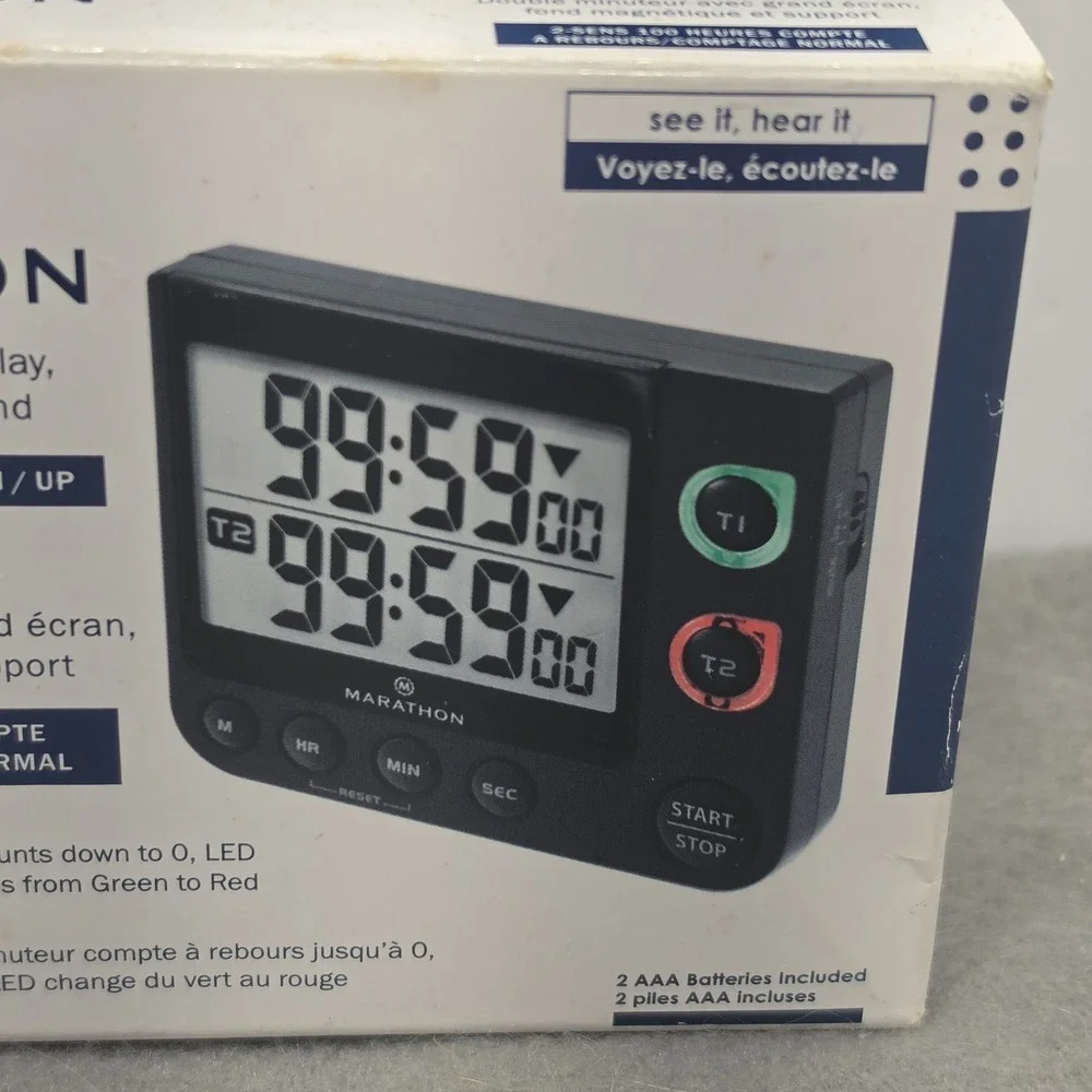 Marathon TI030017BK Black 100hr Dual Digital Timer w/ 2 Alarms. J